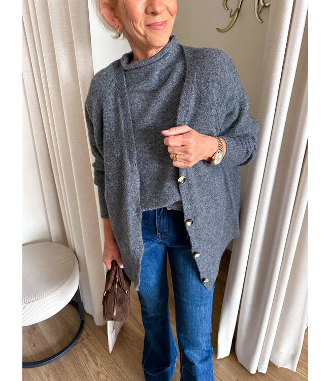Soft cardigan knit -  Dark grey