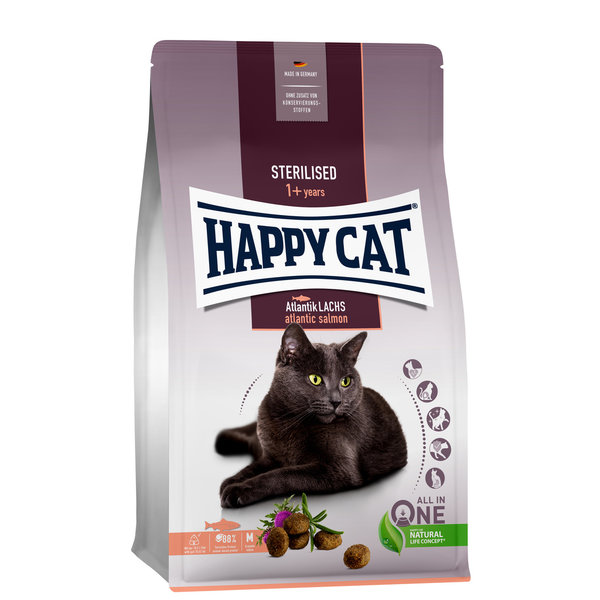 Happy Cat Happy Cat – Sterilised Droogvoer Kat – 1.3kg – Kattenbrokken – Dieet – Zalm – Adult