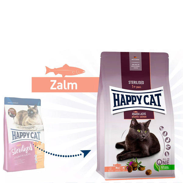Happy Cat Happy Cat – Sterilised Droogvoer Kat – 1.3kg – Kattenbrokken – Dieet – Zalm – Adult