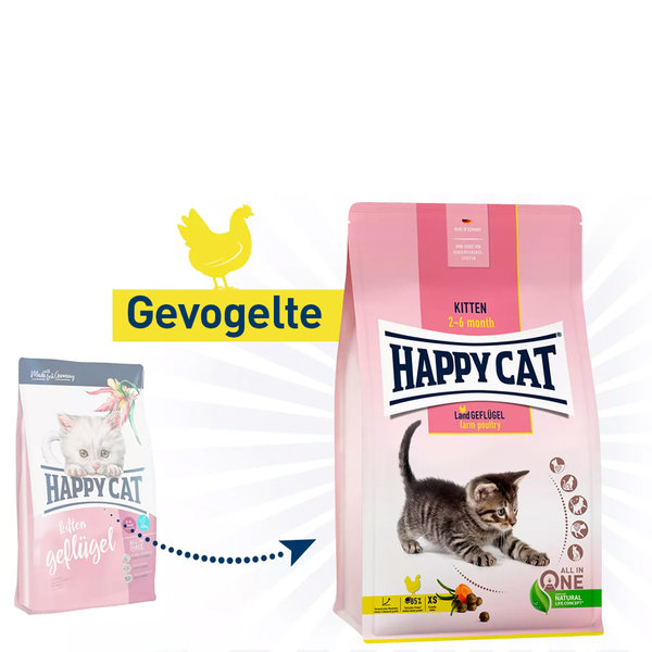 Happy Cat Happy Cat - Droog kattenvoer - Brokken - Gevogelte - 2-6 maanden - 1.3 kg - Kitten