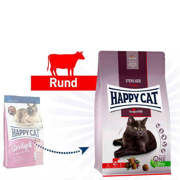 Happy Cat Happy Cat –  Droogvoer Kat – 4kg – Kattenbrokken – Sterilised – Rund – Adult