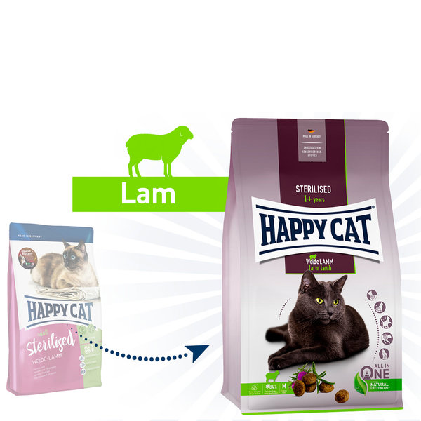 Happy Cat Happy Cat  - Sterilised Droogvoer Kat - 1.3kg - Kattenbrokken - Lam - Adult