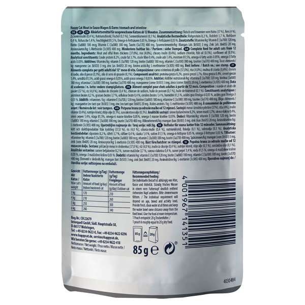 Happy Cat Happy Cat - Sensitive Maag & Darm Kattenvoer - In Saus - 85g – Adult