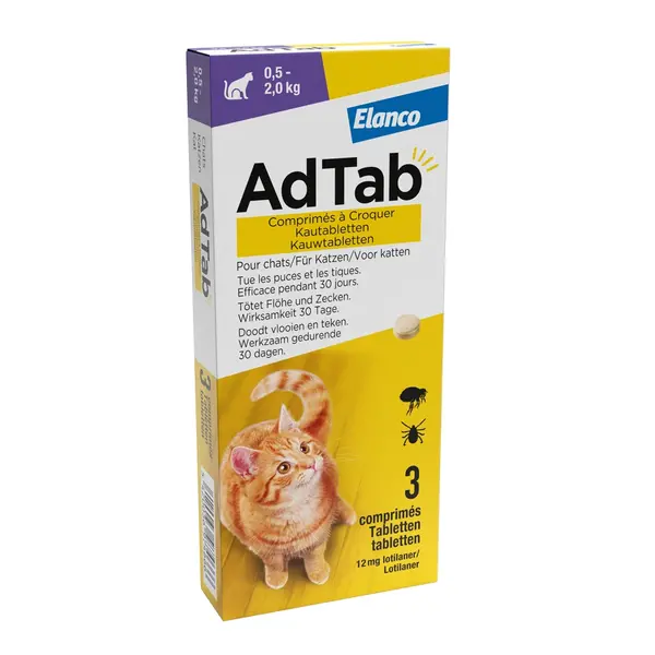 Elanco Adtab kauwtablet voor katten (0,5 - 2,0 kg) 3 tabletten