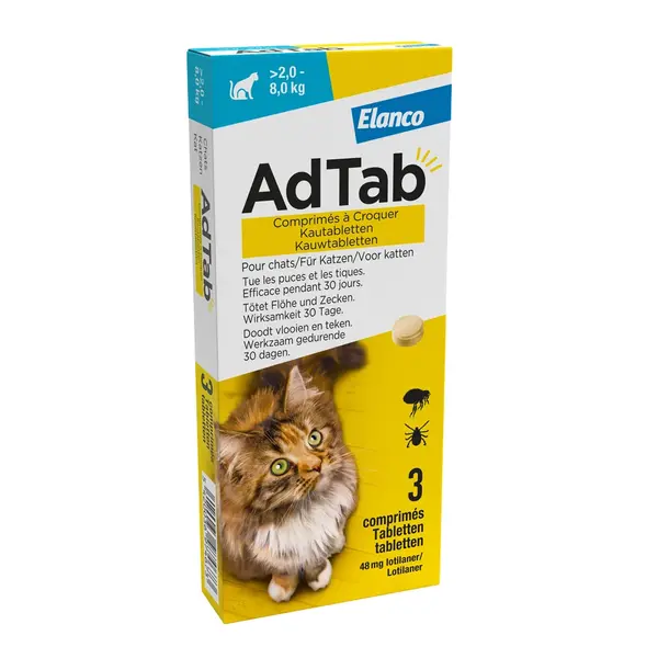 Elanco Adtab kauwtablet voor katten (>2,0 - 8,0 kg) 3 tabletten