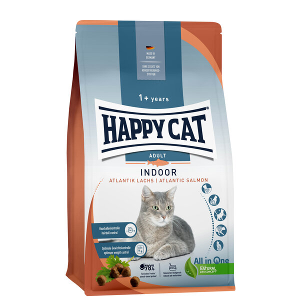 Happy Cat Happy Cat - Indoor Droogvoer Kat - 1.3 kg - Kattenbrokken - Zalm - Adult