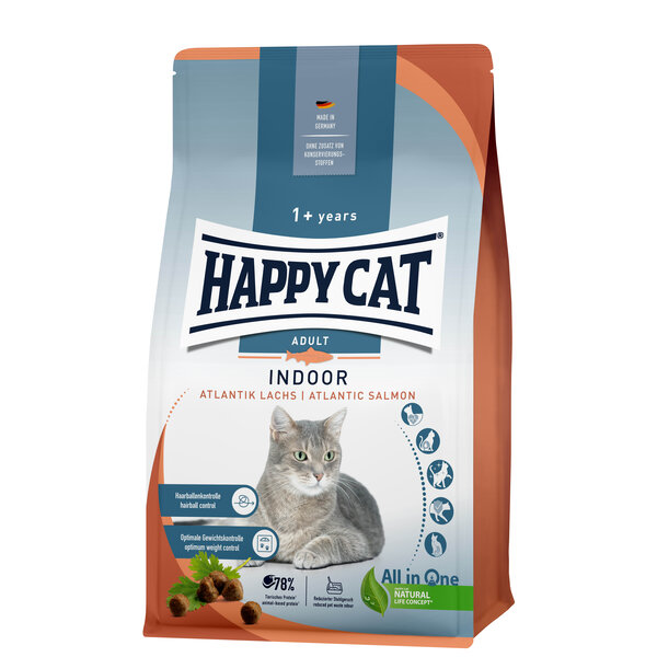 Happy Cat Happy Cat - Indoor Droogvoer Kat - 1.3 kg - Kattenbrokken - Zalm - Adult