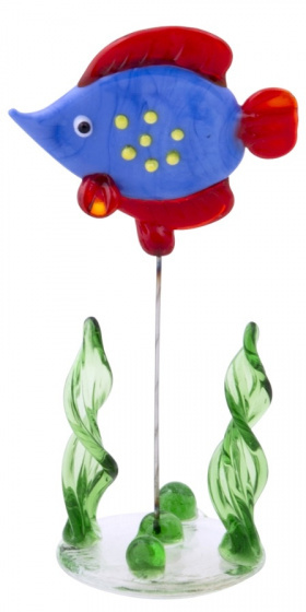 TOM glazen vis op standaard 10 cm blauw/rood/geel