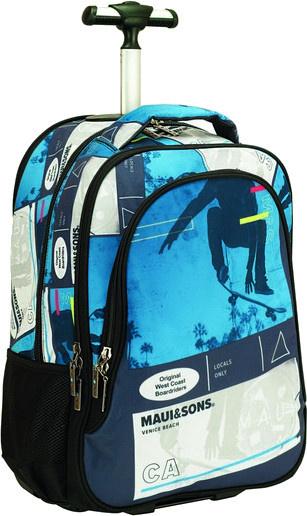 trolleyrugzak 28 liter 33 x 48 cm polyester blauw/wit