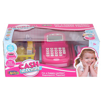 speelgoedkassa Cash met scanner 41 cm roze 21-delig