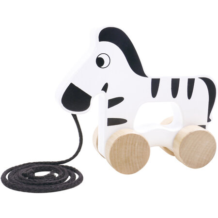 Tooky Toy Zebra Houten Trekfiguur 18 maanden Zwart/Wit