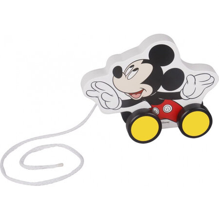 Tooky Toy Mickey Mouse Houten Trekfiguur 18 maanden Wit/Zwart