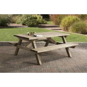 Picknicktafel 160 x 180cm, 45mm dik, geïmpregneerd en gewaxd