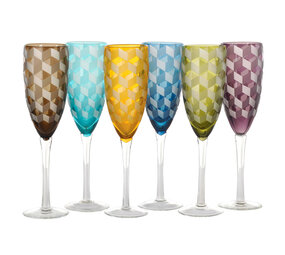 Pols Potten - Champagneglazen Blocks Multicolor 7x24cm set van 6 Pols Potten - Champagneglazen Blocks Multicolor 7x24cm set van 6