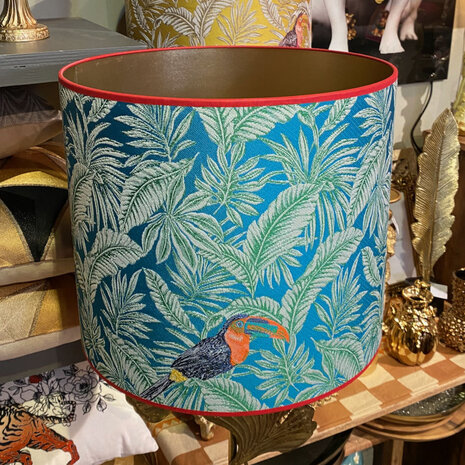 Melting Pot - Lampenkap Guyane Blauw met Vogels B35xH40cm