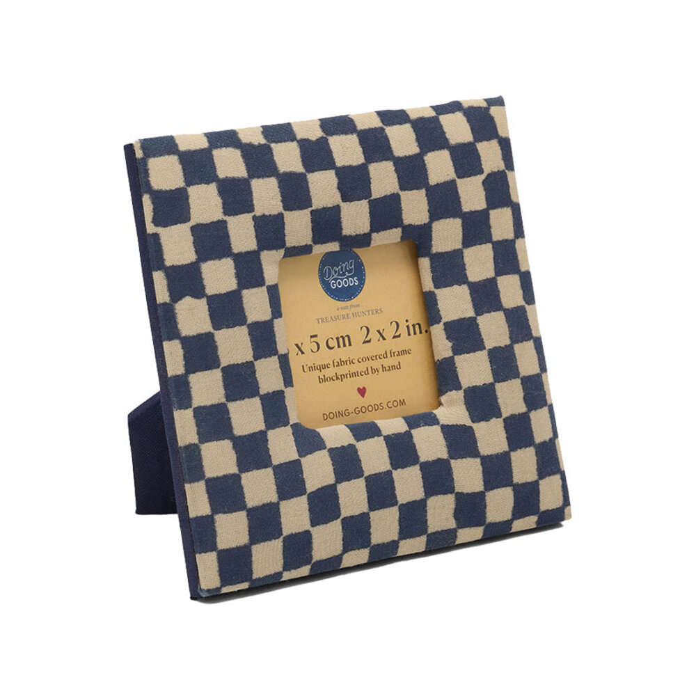 Doing Goods - Fotolijstje Rumi Blauw Beige Katoen 12x12cm fotomaat 5x5cm