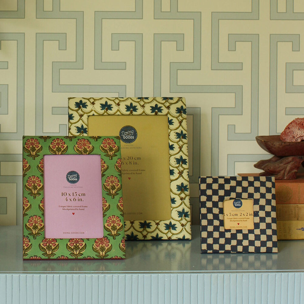 Doing Goods - Fotolijstje Rumi Blauw Beige Katoen 12x12cm fotomaat 5x5cm