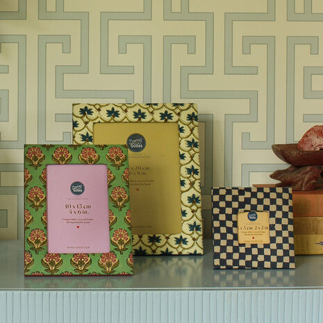 Doing Goods - Fotolijstje Rumi Blauw Beige Katoen 12x12cm fotomaat 5x5cm