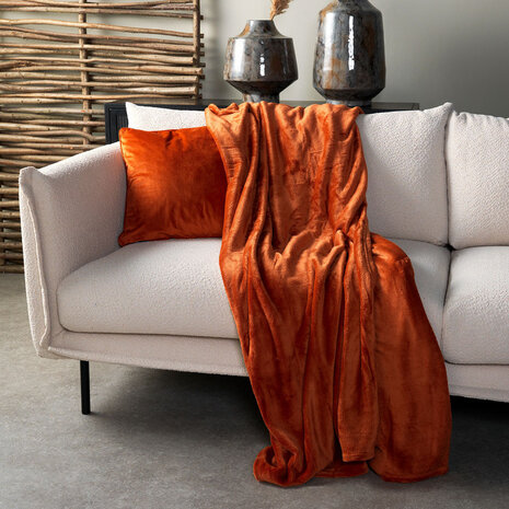 Melting Pot - Plaid Charlie Fleece XL 200x220cm Potters Clay Oranje