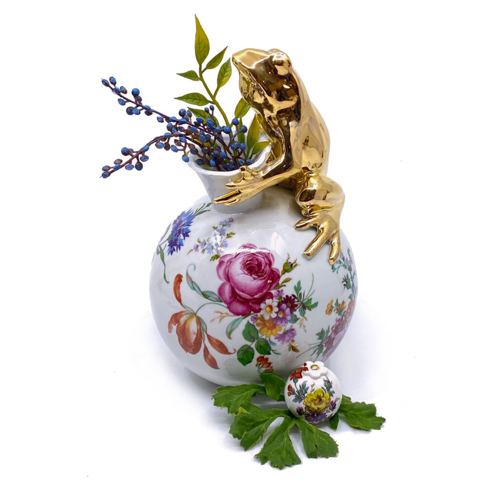 Lammers en Lammers - Kikker Vaas Bloemen Porselein 23cm