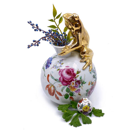 Lammers en Lammers - Kikker Vaas Bloemen Porselein 23cm