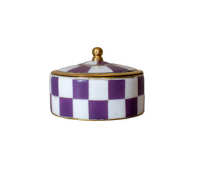 Melting Pot - Doosje Lila/Wit Geblokt Messing/Schelpen 5x3.5cm Melting Pot - Doosje Lila/Wit Geblokt Messing/Schelpen 5x3.5cm