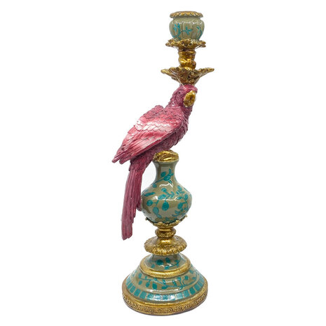 Werns - Kandelaar Papegaai Donker Roze met Gouden Details 14x40cm - Decoratieve Kaarsenhouder Werns - Kandelaar Papegaai Donker Roze met Gouden Details 14x40cm - Decoratieve Kaarsenhouder