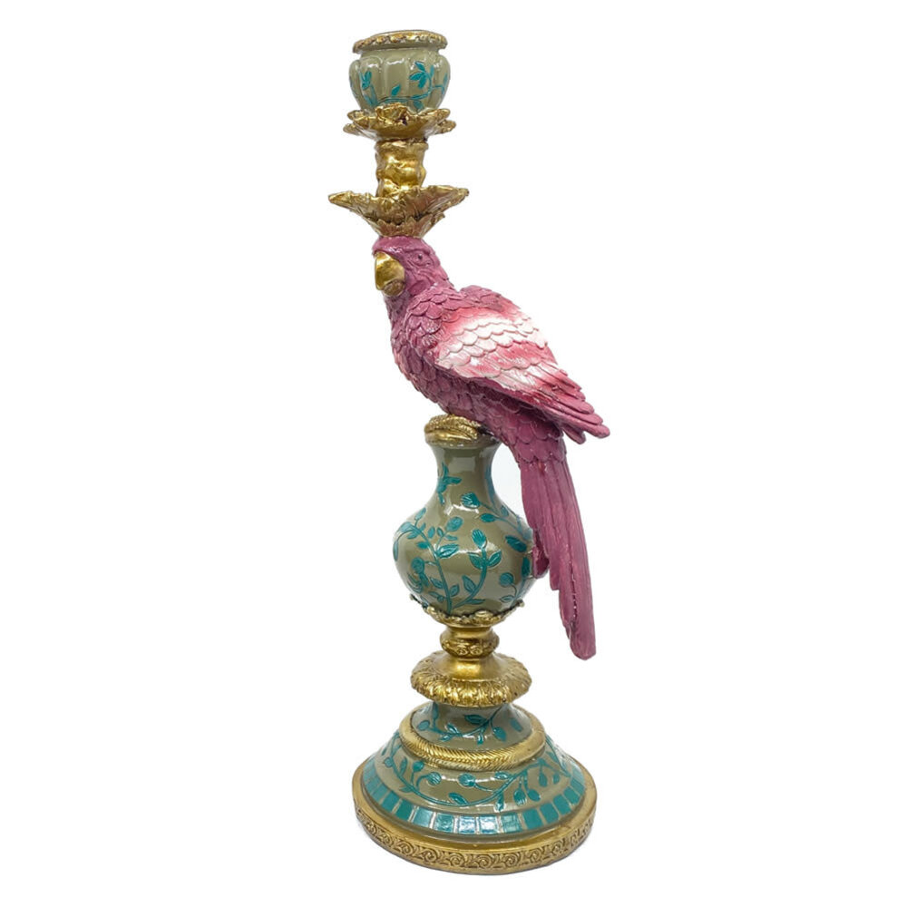 Werns - Kandelaar Papegaai Donker Roze met Gouden Details 14x40cm - Decoratieve Kaarsenhouder Werns - Kandelaar Papegaai Donker Roze met Gouden Details 14x40cm - Decoratieve Kaarsenhouder