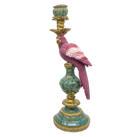Werns - Kandelaar Papegaai Donker Roze met Gouden Details 14x40cm - Decoratieve Kaarsenhouder Werns - Kandelaar Papegaai Donker Roze met Gouden Details 14x40cm - Decoratieve Kaarsenhouder