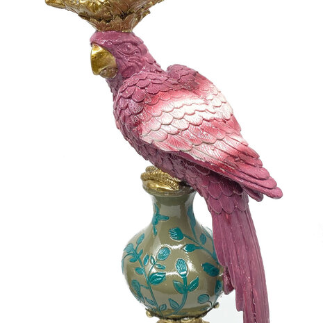 Werns - Kandelaar Papegaai Donker Roze met Gouden Details 14x40cm - Decoratieve Kaarsenhouder Werns - Kandelaar Papegaai Donker Roze met Gouden Details 14x40cm - Decoratieve Kaarsenhouder