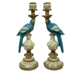 Werns - Kandelaar Papegaai Turquoise 14x40cm in 2 vormen Werns - Kandelaar Papegaai Turquoise 14x40cm in 2 vormen