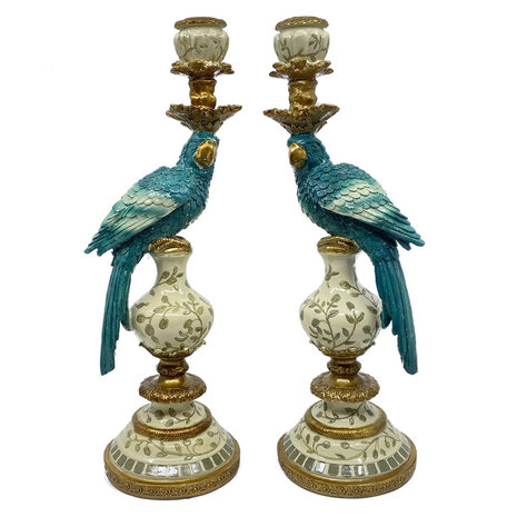 Werns - Kandelaar Papegaai Turquoise 14x40cm in 2 vormen Werns - Kandelaar Papegaai Turquoise 14x40cm in 2 vormen
