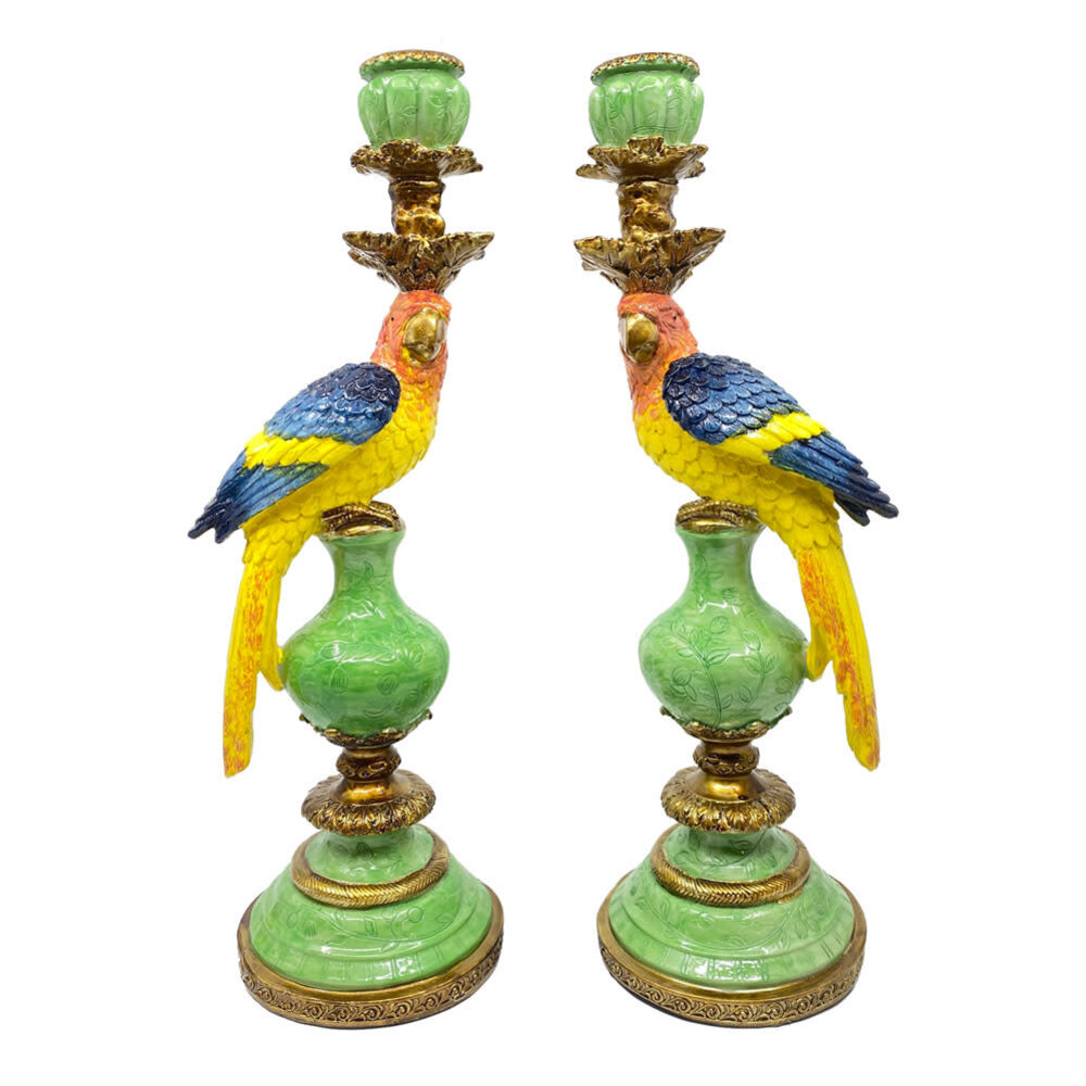 Werns - Kandelaar Papegaai Multicolor 14x40cm in 2 vormen Werns - Kandelaar Papegaai Multicolor 14x40cm in 2 vormen