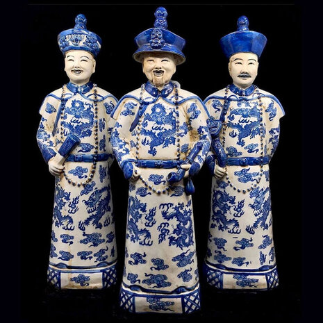 Melting Pot - Beeld Chinese Keizer Grootvader Staand Blauw Wit 12x45cm Melting Pot - Beeld Chinese Keizer Grootvader Staand Blauw Wit 12x45cm