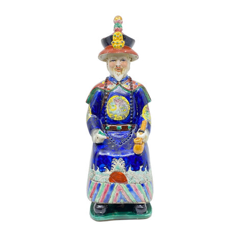 Melting Pot - Beeld Chinese Keizer Grootvader Zittend Donker Blauw H33cm Melting Pot - Beeld Chinese Keizer Grootvader Zittend Donker Blauw H33cm