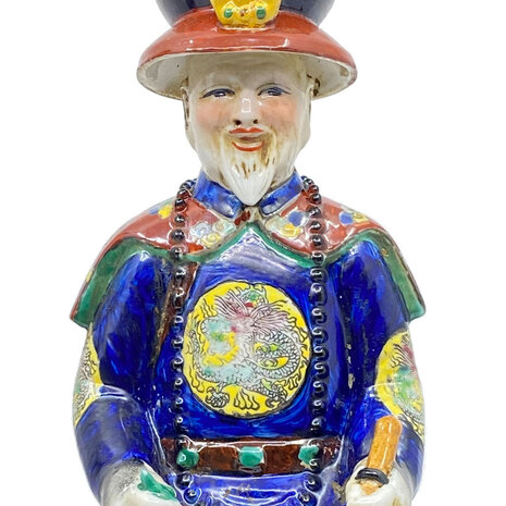 Melting Pot - Beeld Chinese Keizer Grootvader Zittend Donker Blauw H33cm Melting Pot - Beeld Chinese Keizer Grootvader Zittend Donker Blauw H33cm