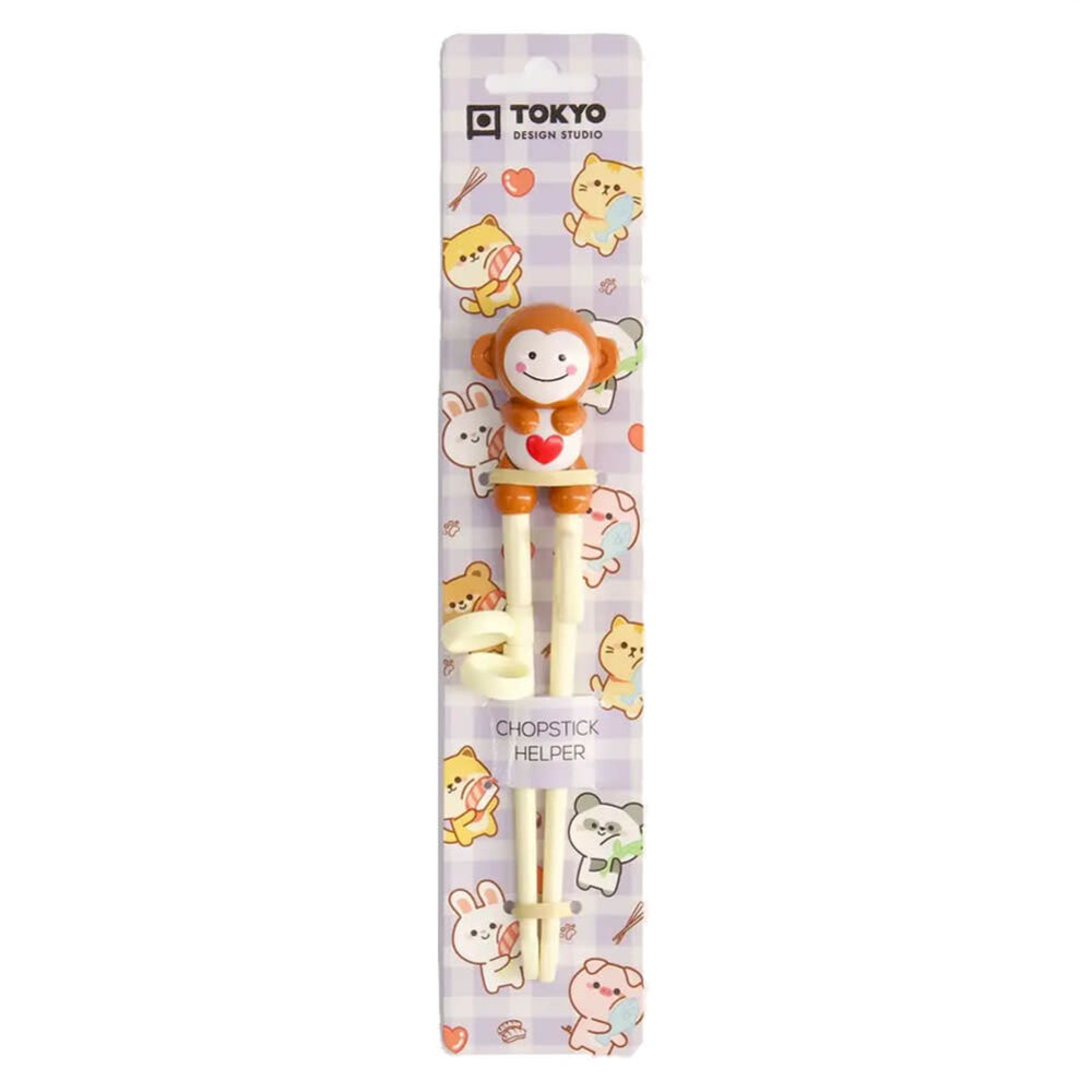 Tokyo Design Studio - Kinder Eetstokjes Aapje Oranje 22cm - Chopsticks met Hulphouder en Rood Hartje