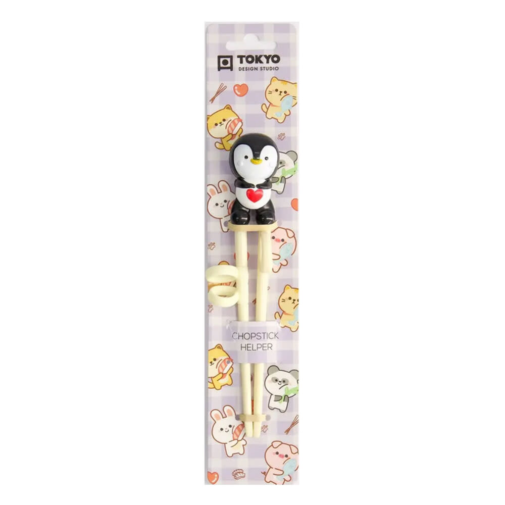 Tokyo Design Studio - Kinder Eetstokjes Pinguïn Zwart-Wit 22cm – Chopsticks met Hulphouder