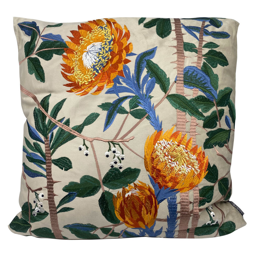 Colmore - Sierkussen Bloemen op Grijs Katoen 50x50cm geborduurd