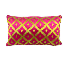 Colmore - Sierkussen Ruiten Fuchsia/Goud Fluweel 60x35cm