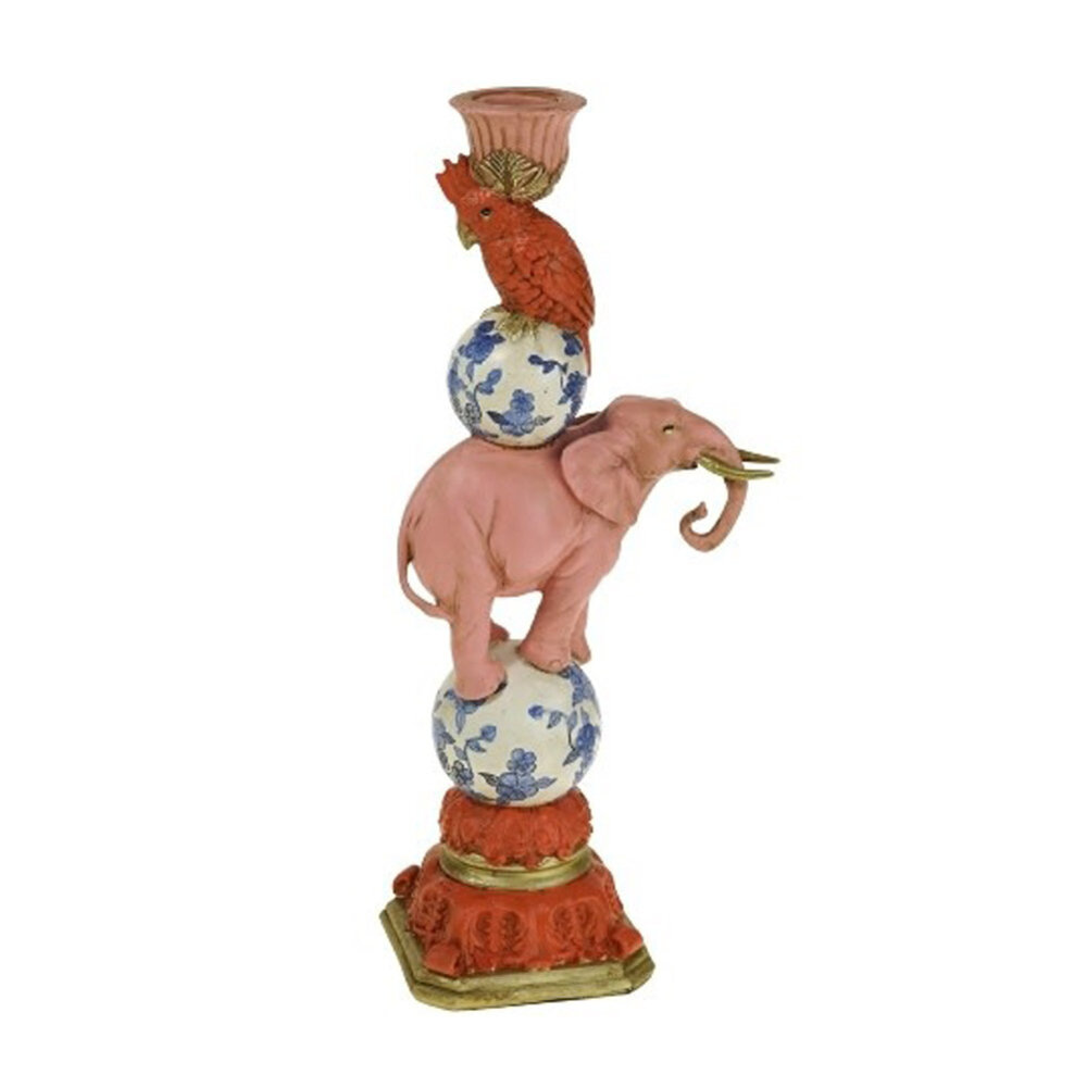 Werns - Kandelaar met Oranje Papegaai op Roze Olifant – Kleurrijke Kaarsenhouder 13 × 31 cm Werns - Kandelaar met Oranje Papegaai op Roze Olifant – Kleurrijke Kaarsenhouder 13 × 31 cm