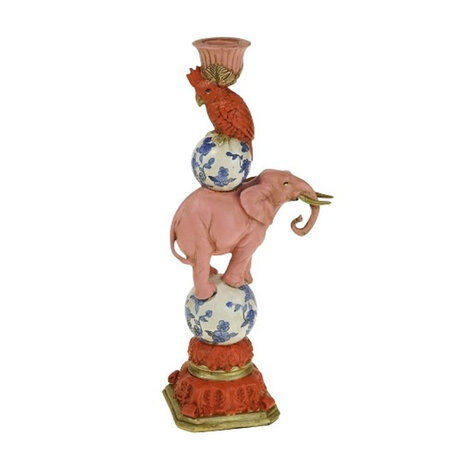 Werns - Kandelaar met Oranje Papegaai op Roze Olifant – Kleurrijke Kaarsenhouder 13 × 31 cm Werns - Kandelaar met Oranje Papegaai op Roze Olifant – Kleurrijke Kaarsenhouder 13 × 31 cm