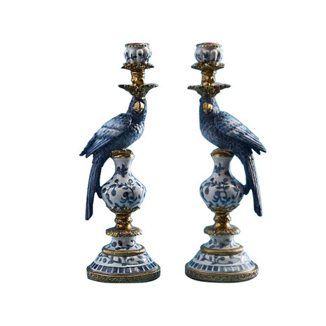 Werns - Kandelaar Papegaai Blauw-Wit met Gouden Details 9x28cm - Links of Rechts Werns - Kandelaar Papegaai Blauw-Wit met Gouden Details 9x28cm - Links of Rechts