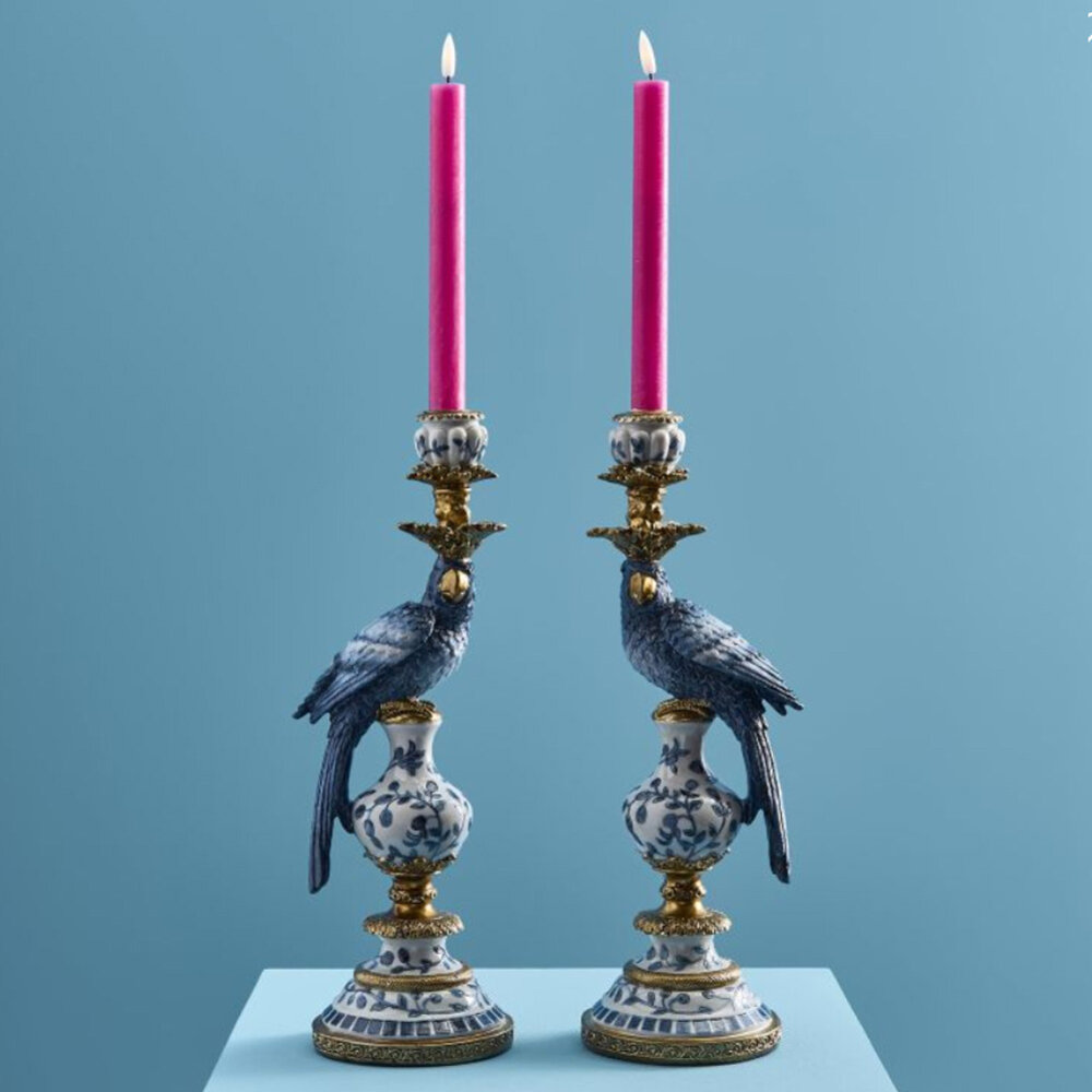 Werns - Kandelaar Papegaai Blauw-Wit met Gouden Details 9x28cm - Links of Rechts Werns - Kandelaar Papegaai Blauw-Wit met Gouden Details 9x28cm - Links of Rechts