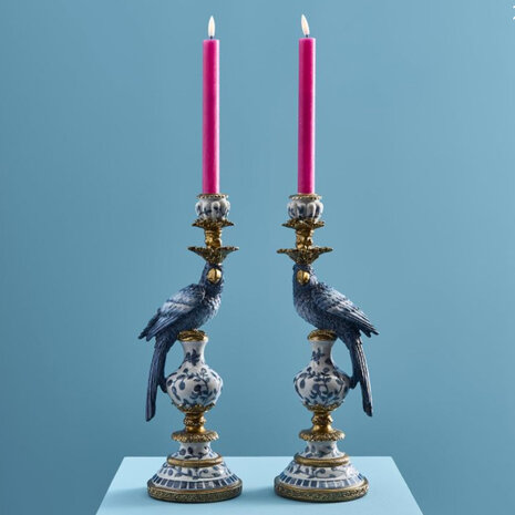 Werns - Kandelaar Papegaai Blauw-Wit met Gouden Details 9x28cm - Links of Rechts Werns - Kandelaar Papegaai Blauw-Wit met Gouden Details 9x28cm - Links of Rechts