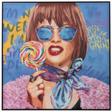 Melting Pot - Schilderij Graffiti Vrouw met Lolly Canvas 100x100cm ingelijst Melting Pot - Schilderij Graffiti Vrouw met Lolly Canvas 100x100cm ingelijst