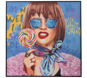 Melting Pot - Schilderij Graffiti Vrouw met Lolly Canvas 100x100cm ingelijst Melting Pot - Schilderij Graffiti Vrouw met Lolly Canvas 100x100cm ingelijst