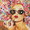 Melting Pot - Kleurrijk Graffiti Schilderij van Vrouw met Bloemen op Canvas 100x100cm met Zwarte Lijst