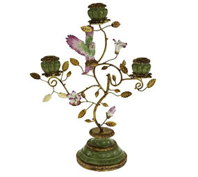 Werns - Kandelaar Papegaaien Groen/Goud Metaal 29x38cm 3 armen Werns - Kandelaar Papegaaien Groen/Goud Metaal 29x38cm 3 armen