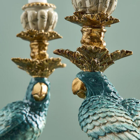 Werns - Kandelaar Papegaai Turquoise 14x40cm in 2 vormen Werns - Kandelaar Papegaai Turquoise 14x40cm in 2 vormen